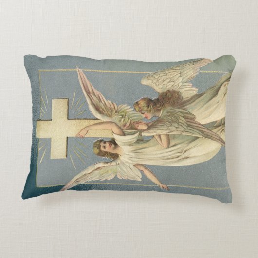 十字架ビクトリアン付き天使、ヴィンテージイースター アクセントクッション (裏面)