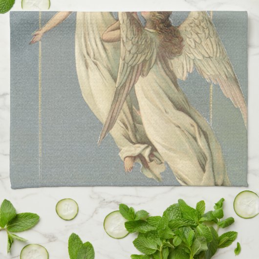 十字架ビクトリアン付き天使、ヴィンテージイースター キッチンタオル (折り畳み)