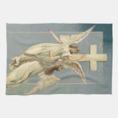 十字架ビクトリアン付き天使、ヴィンテージイースター キッチンタオル (横)