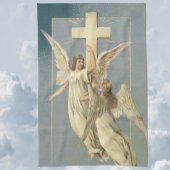 十字架ビクトリアン付き天使、ヴィンテージイースター キッチンタオル