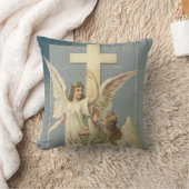 十字架ビクトリアン付き天使、ヴィンテージイースター クッション (ブランケット)