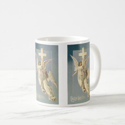 十字架ビクトリアン付き天使、ヴィンテージイースター コーヒーマグカップ (正面右)