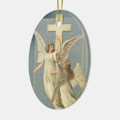 十字架ビクトリアン付き天使、ヴィンテージイースター セラミックオーナメント (左)