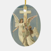 十字架ビクトリアン付き天使、ヴィンテージイースター セラミックオーナメント (正面)