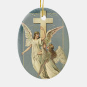 十字架ビクトリアン付き天使、ヴィンテージイースター セラミックオーナメント (裏面)