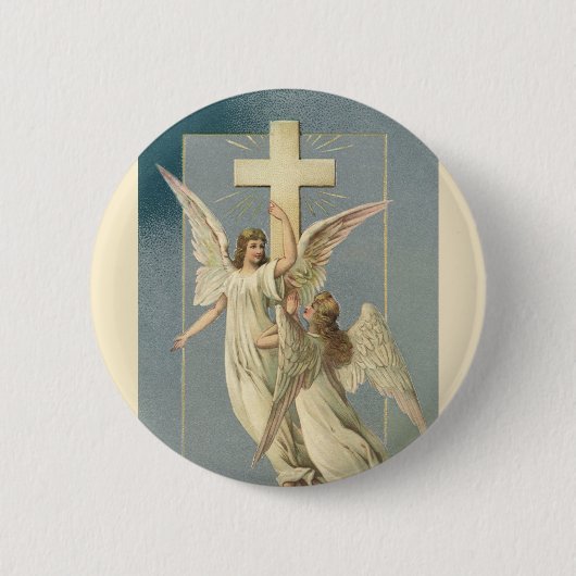 十字架ビクトリアン付き天使、ヴィンテージイースター 缶バッジ (正面)