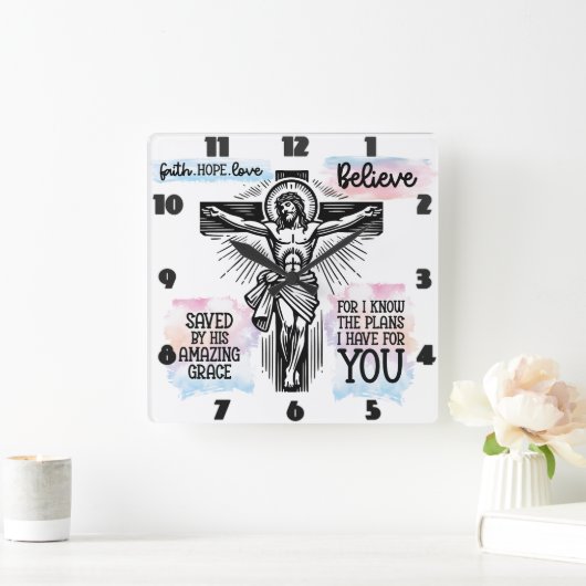 十字架上のイエスの代理 スクエア壁時計 (ホーム)