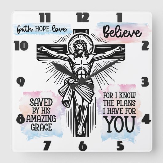 十字架上のイエスの代理 スクエア壁時計 (正面)