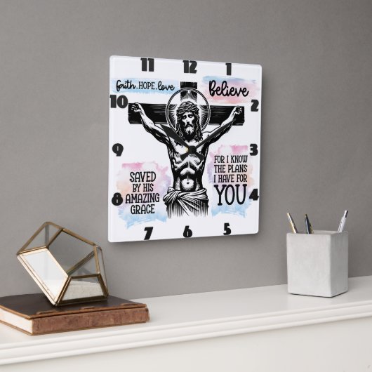 十字架上のイエスの複雑な描写 スクエア壁時計 (オフィス)