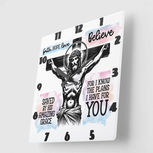 十字架上のイエスの複雑な描写 スクエア壁時計 (傾斜)