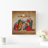 十字架上のイエス・キリスト スクエア壁時計 (ホーム)