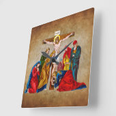 十字架上のイエス・キリスト スクエア壁時計 (傾斜)