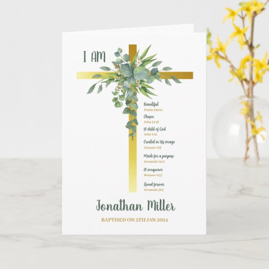 十字架上のバプテスマ離れイ少年ユーカリ カード (黄色い花)