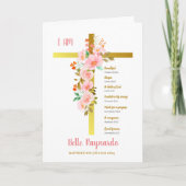 十字架上の洗礼少女ピンクと赤い花 カード (正面)