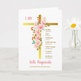 十字架上の洗礼少女ピンクと赤い花 カード