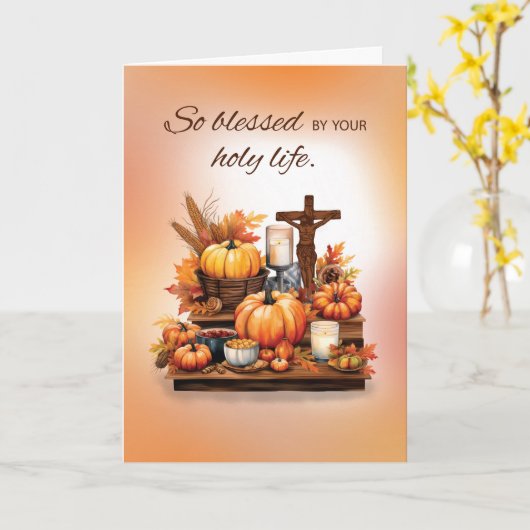 十字架付きカトリックの宗教上の感謝祭 カード (黄色い花)