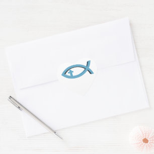 十字架付きキリスト教魚の記号 – イチュス ハートシール