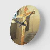 十字架像(木のテンペラ) ラウンド壁時計 (傾斜)