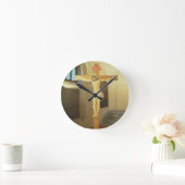 十字架像(木のテンペラ) ラウンド壁時計 (ホーム)