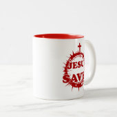 十字架救とトーンの冠を持つイエス ツートーンマグカップ (正面右)