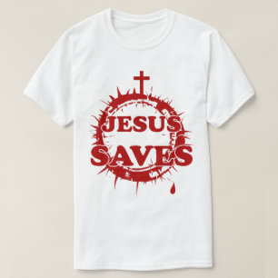 十字架救とトーンの冠を持つイエス Tシャツ