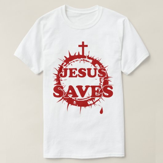 十字架救とトーンの冠を持つイエス Tシャツ (デザイン正面)
