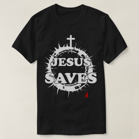 十字架救とトーンの冠を持つイエス Tシャツ (デザイン正面)