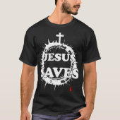 十字架救とトーンの冠を持つイエス Tシャツ (正面)