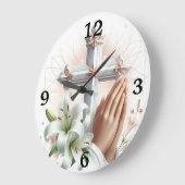 十字架祈と手とユリ ラージ壁時計 (傾斜)