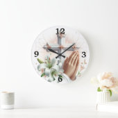 十字架祈と手とユリ ラージ壁時計 (ホーム)