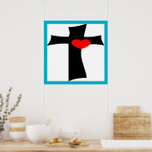 十字架赤いハート ポスター (キッチン)