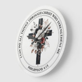 十字架、バラ、聖書の詩 ラージ壁時計 (傾斜)