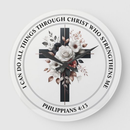 十字架、バラ、聖書の詩 ラージ壁時計 (正面)