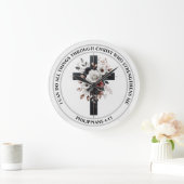 十字架、バラ、聖書の詩 ラージ壁時計 (ホーム)