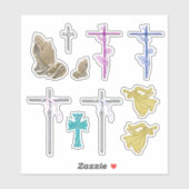 十字架、天使と祈の手のキリスト教会 シール (シート)