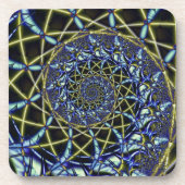 十字架 |黄色と青のフラクタルアート コースター (正面)