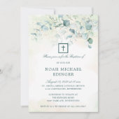 十字樹エレガント生ユーカリ洗礼 招待状 (正面)