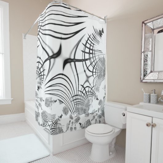 十字灰色の線は爪のスケッチを思い出させる シャワーカーテン (インサイチュ)