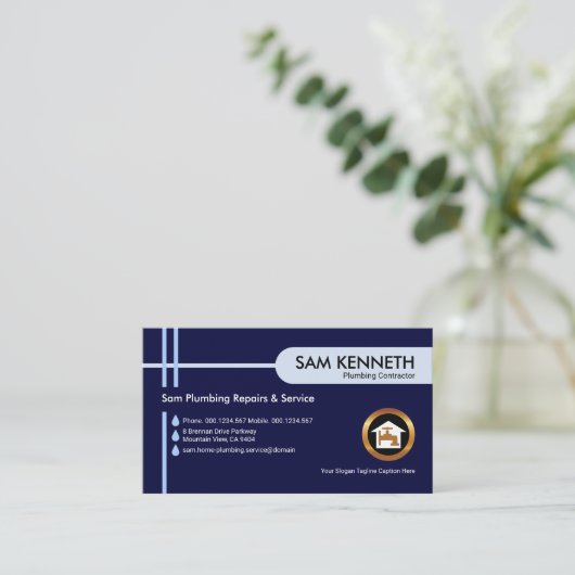 十字管配管水タンクタブ配管工 名刺 (スタンド正面)