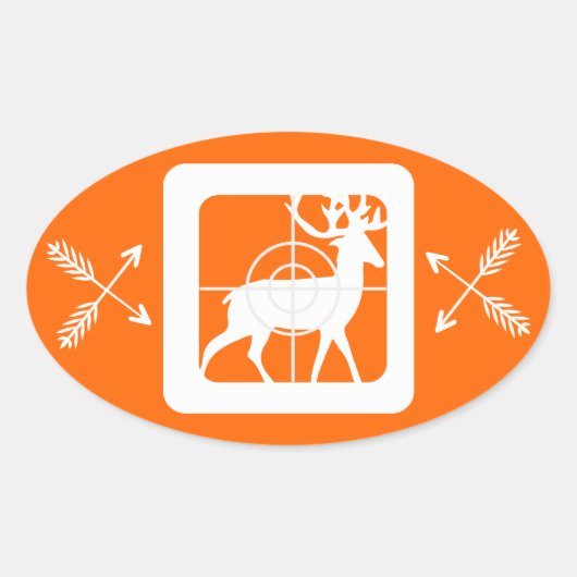 十字線の鹿（2セットの交差矢印） 楕円形シール (正面)