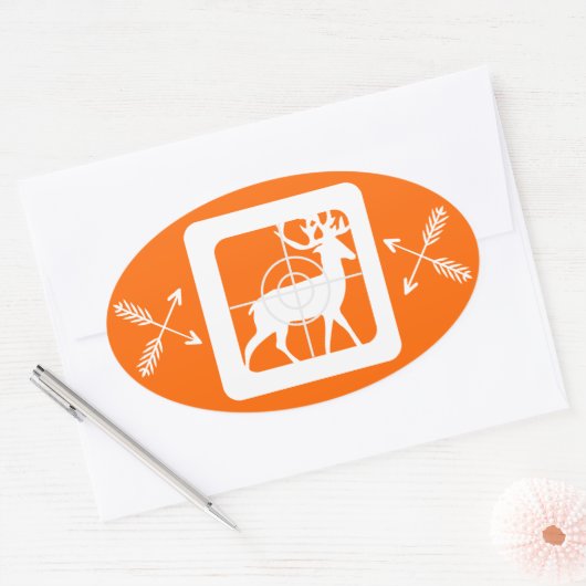 十字線の鹿（2セットの交差矢印） 楕円形シール (封筒)