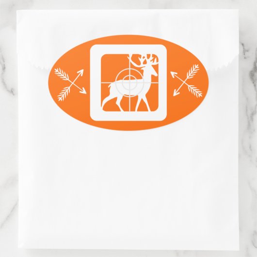十字線の鹿（2セットの交差矢印） 楕円形シール (バッグ)