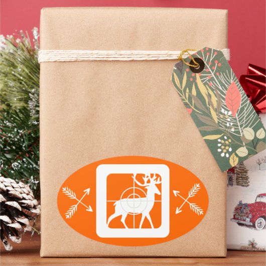 十字線の鹿(2セットの交差矢印) 楕円形シール (クリスマス)