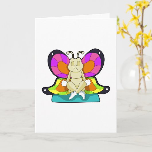 十字脚のヨガで蝶 カード (黄色い花)