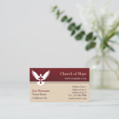 十字赤とベージュ教会のカードで鳩 名刺 (スタンド正面)