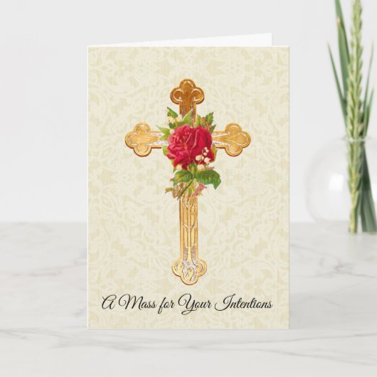 十字赤薔薇を供えるカトリックのミステリー カード (正面)