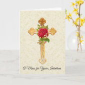 十字赤薔薇を供えるカトリックのミステリー カード (黄色い花)