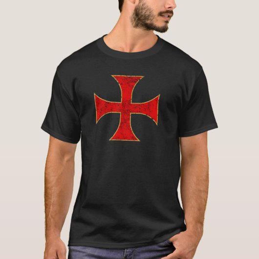 十字軍の騎士テンプル騎士団 ディストressedトップTシャツ Tシャツ (正面)