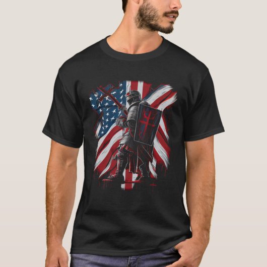 十字軍テンプラールクネリング十字軍テンプラールウォリアー Tシャツ (正面)