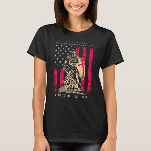 十字軍騎士テンプラール戦士の神の米国国旗のRet Tシャツ (正面)